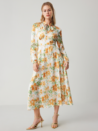 V-neck Floral Bowknot Maxi Dress