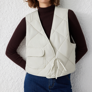 V-neck Geometric Bowknot Puffer Jacket