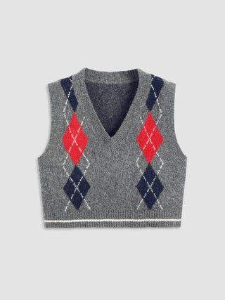 V-neck Geometric Knitted Vest