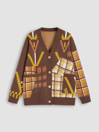 V-neck Geomoteic Graphic Cardigan