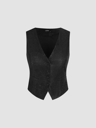 V-neck Glitter Button Vest