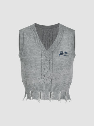 V-neck Graphic Knitted Crop Vest