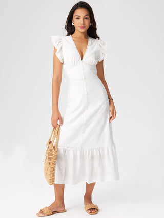 V-neck Hollow Out Midi Dress