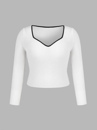 V-neck Knitted Long Sleeve Top Curve & Plus