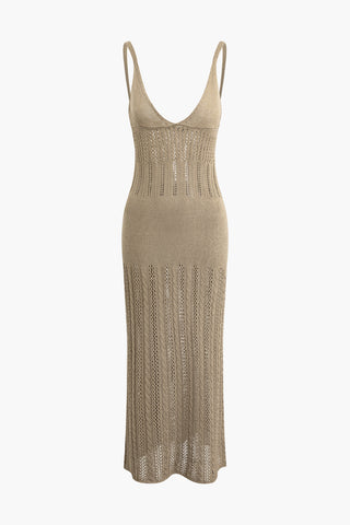 V-neck Open Knit Maxi Dress (S / WHEAT)