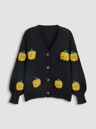 V-neck Pineapple Button Knitted Cardigan Curve & Plus