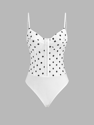 V-neck Polka Dot Zipper Bodysuit