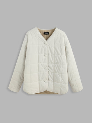 V-neck Quilted Geometric Pocket Puffer Jacket