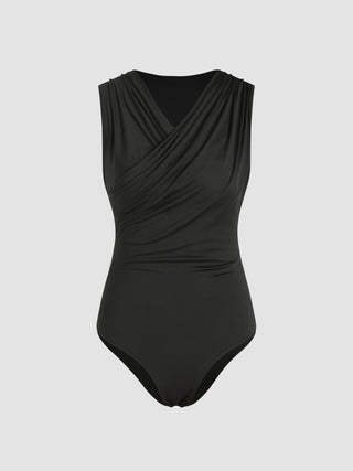 V-neck Ruched Sleeveless Bodysuit