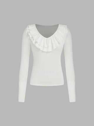 V-neck Ruffle Hem Long Sleeve Top