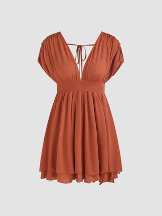 V-neck Ruffle Hem Mini Dress