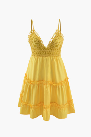 V-Neck Ruffle Hem Mini Dress (L / YELLOW)