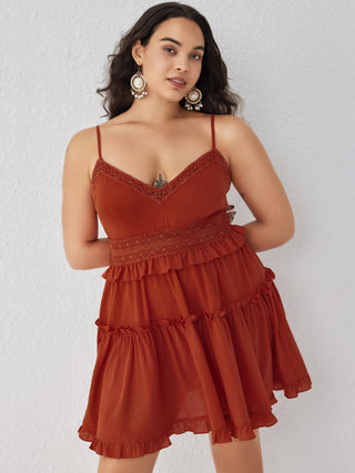 V-neck Ruffle Hem Mini Dress Curve & Plus