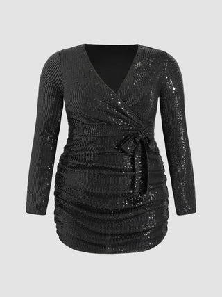 V-neck Sequin Ruched Short Dress Curve & Plus