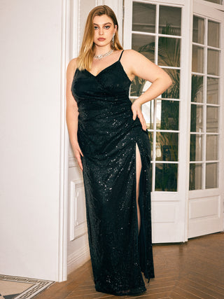 V-neck Sequin Split Maxi Dress Curve & Plus