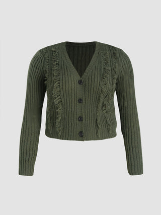 V-neck Solid Knitted Button Cardigan Curve & Plus