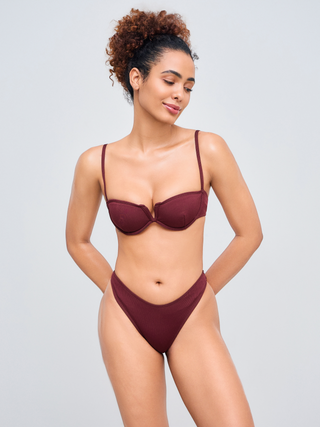 V-neck Solid Rib Underwire Bikini Swimsuit