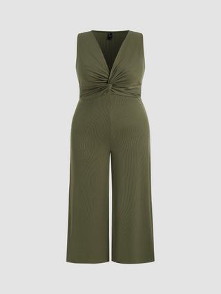 V-neck Solid Twist Jumpsuit Curve & Plus