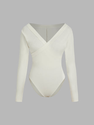 V-neck Solid Wrap Bodysuit