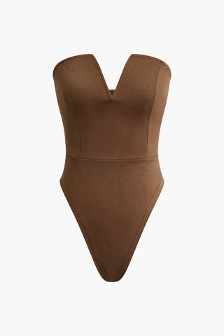 V-neck Strapless Bodysuit (XL / BROWN)