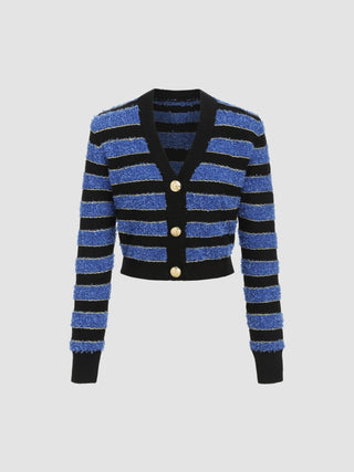 V-neck Stripe Button Cardigan