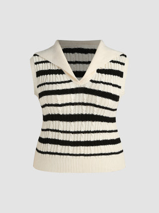 V-neck Striped Knitted Crop Top Curve & Plus