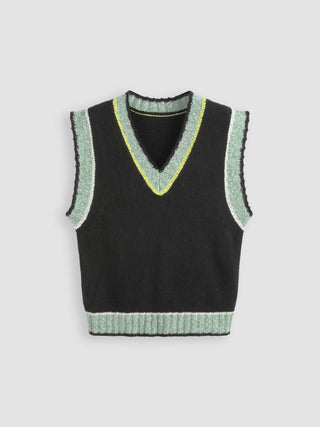 V-neck Wool-blend Contrasting Binding Knitted Vest