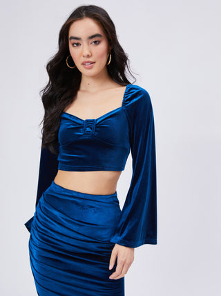 Velvet Bell Sleeve Crop Top