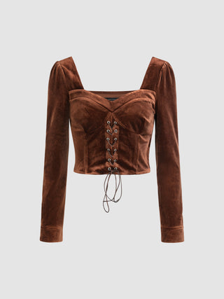 Velvet Corset Crop Blouse