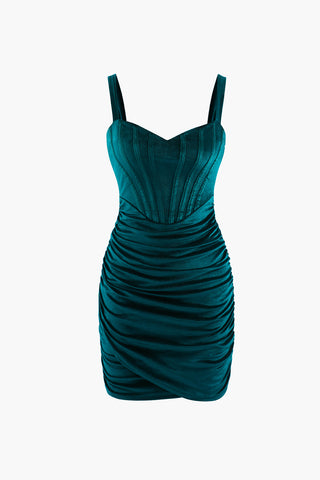 Velvet Corset Wrap Mini Dress (XL / CYAN)