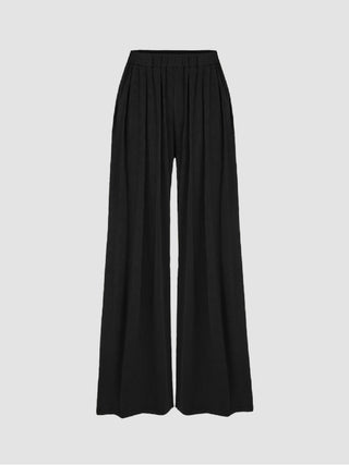 Velvet Elastic Waist Ruffle Wide Leg Trousers