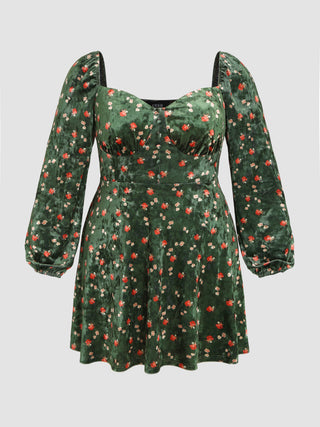 Velvet Floral Midi Dress Curve & Plus (3XL / Green)