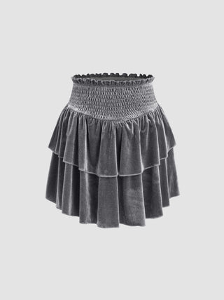 Velvet High Waist Solid Shirred Skort