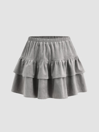 Velvet Mid Waist Ruffle Mini Skirt