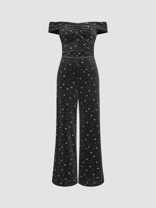 Velvet Off-shoulder Star Jumpsuit