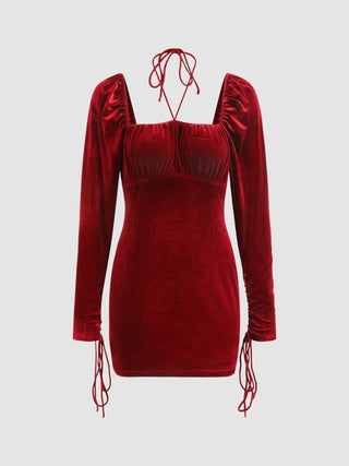 Velvet Ruched Bodycon Dress