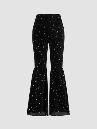 Velvet Star Pattern High Waist Flared Pants