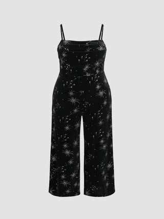 Velvet Star Pattern Wide Leg Jumpsuit Curve & Plus (2XL / Black)