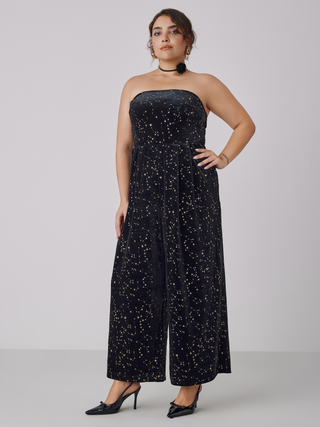 Velvet Star Pattern Wide Leg Tube Jumpsuit Curve & Plus