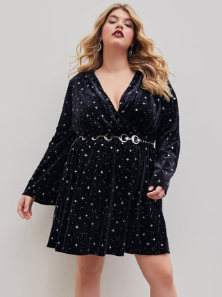 Velvet Star V-neck Mini Dress Curve & Plus