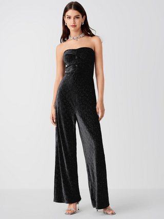 Velvet Tube Pleated Zipper Jumpsuit