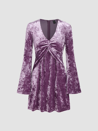 Velvet Twist Bell Sleeve Midi Dress (S / Purple)