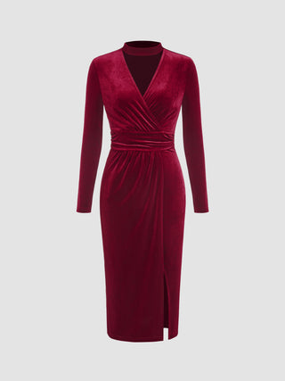 Velvet V-neck Split Wrap Maxi Dress