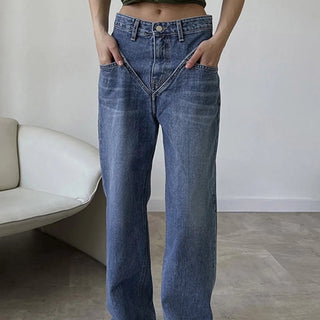 Vintage Wash Denim Straight Leg Jeans