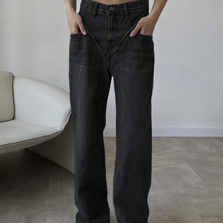 Vintage Wash Denim Straight Leg Jeans