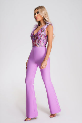 Viviene Sequin Bandage Jumpsuit (L / Purple)