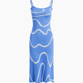 Wavy Print Strap Midi Dress