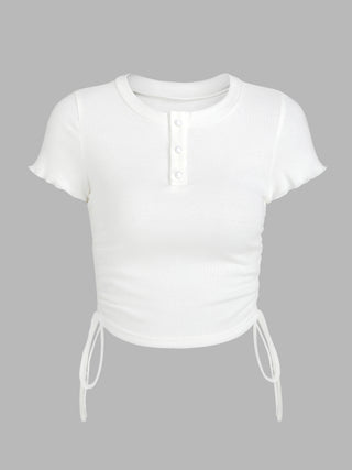 White Ruched Crop Tee