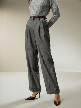 Wide Leg Wool-Flannel Suit Trousers (Glen Check / 6)