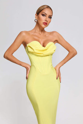 Winify Strapless Midi Bandage Dress (M / Yellow)